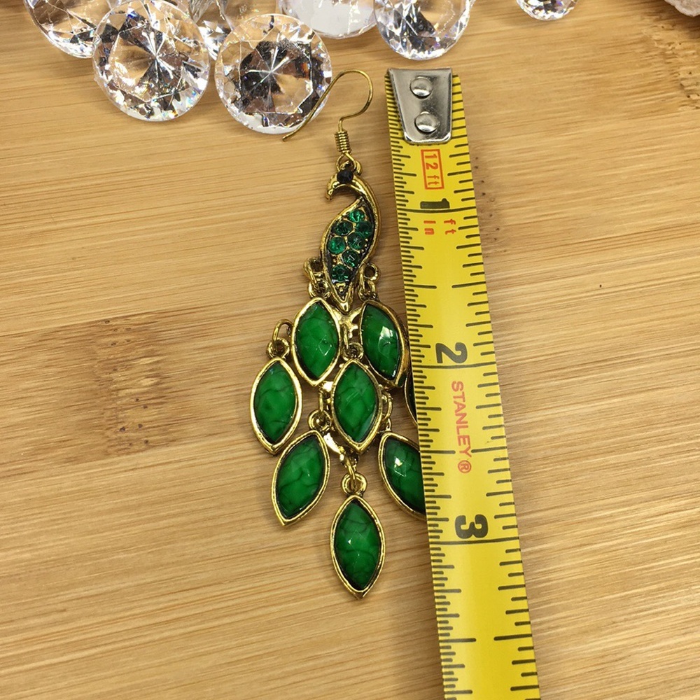 Green Peacock Earrings - Picture 7 of 8